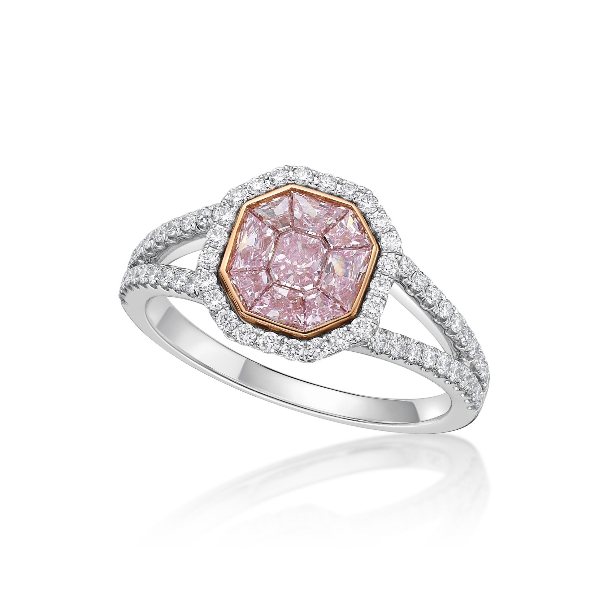 Fancy Light Pink Diamond Flower Pendant Necklace 18K Two-Tone Gold